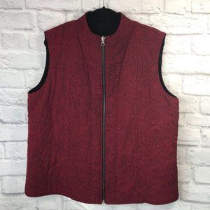 Dulon Quilted Womens Double-Sided Vest Full Zipper Size XL Red 2C58